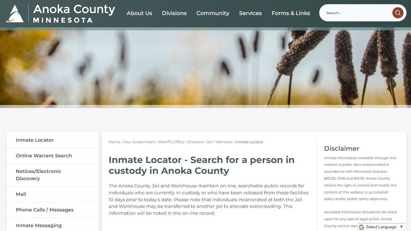 Inmate Locator - Search for a person in custody in Anoka County